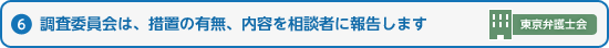 調査委員会は、措置の有無、内容を相談者に報告します